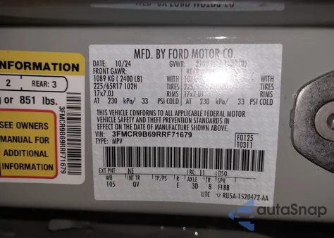 2024 Ford Bronco Sport Big Bend z USA, uszkodzony, nr VIN 3FMCR9B69RRF71679